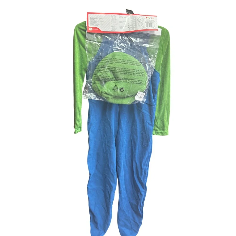 Super Mario Luigi Deluxe Kids Costume Size Medium 7-8‎ Green Blue Jumpsuit Hat
